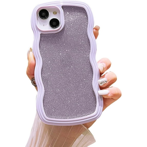 Compatible for iPhone 13 Case or iPhone 14 Case, Glitter Cute Wavy Frame Full Protection for iPhone 13 / iPhone 14 6.1" Soft TPU Shockproof Phone Cover for Women Girls (Purple)