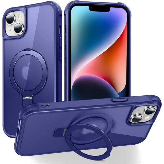 Compatible with iPhone 13 Case & iPhone 14 Case with Invisible  O-Ring Stand Translucent Case for iPhone 13 & 14 6.1" [Compatible with MagSafe][Great Grip Feeling], Navy