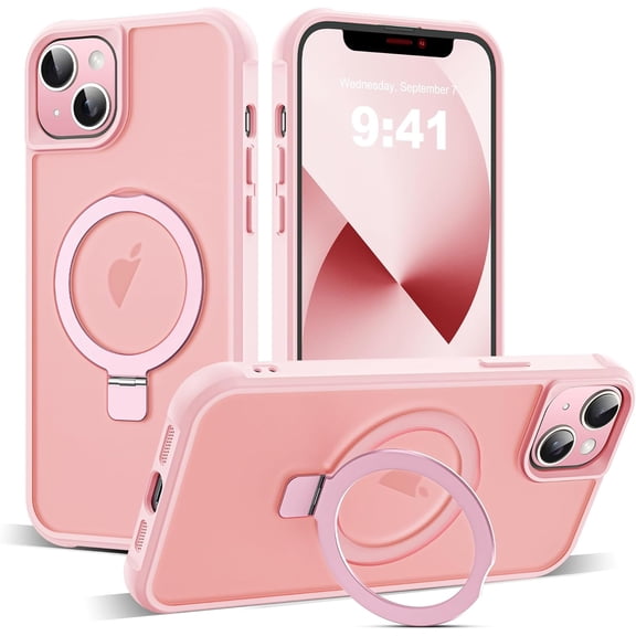 Compatible with iPhone 13 Case & iPhone 14 Case with Invisible  O-Ring Stand Translucent Case for iPhone 13 & 14 6.1" [Compatible with MagSafe][Great Grip Feeling], Pink