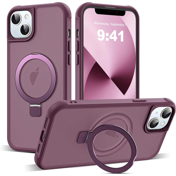 Compatible with iPhone 13 Case & iPhone 14 Case with Invisible  O-Ring Stand Translucent Case for iPhone 13 & 14 6.1" [Compatible with MagSafe][Great Grip Feeling], Wine Red