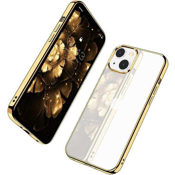 Compatible for iPhone 13 Clear Case (2021), Crystal Transparent Cover Shockproof Protective Bumper Shell with Electroplated Mirror Edge for iPhone 13 6.1"【2 Cameras】 2021-Gold