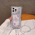 thumbnail image 1 of Compatible with iPhone 13 Clear Phone Case,Back 3D Butterfly,With Beading Wrist Strap,3-in-1 Heavy Duty Shockproof Anti-Drop Bling Sparkle Colorful Glitter Transparent Phone Case,Silver, 1 of 11