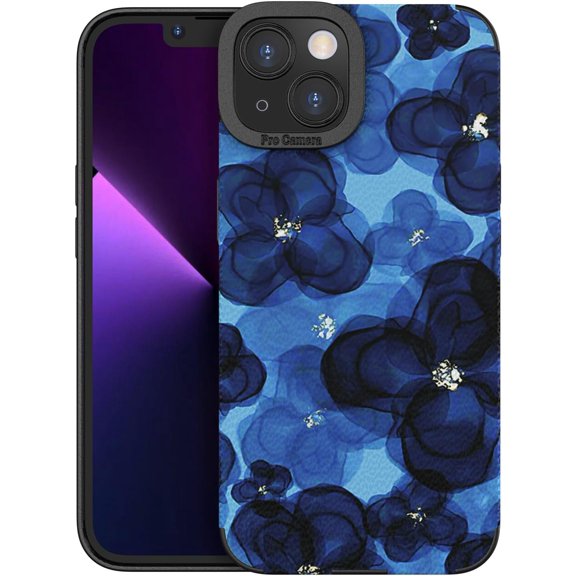 Compatible with iPhone 13 Cute Wave Pattern Case for Women Girls,Soft TPU Anti-Bump Phone Case Flowers Pattern Design Silicone Case for iPhone 13 - Blue