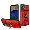 thumbnail image 1 of Compatible for iPhone 13 Hybrid Case with Camera Lens Slide Cover | Rotatable Ring Holder Kickstand | Impact-Resistant Car Mount Magnetic | Detachable Card Slot Protective Shell, Red, 1 of 15