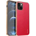 thumbnail image 1 of Compatible with iPhone 13 Leather Case, Slim Luxury Business Style Retro Classic PU with Electroplate Shiny Gold Frame Soft Hybrid Bumper Shockproof Cover Protective Phone Case Red, 1 of 11