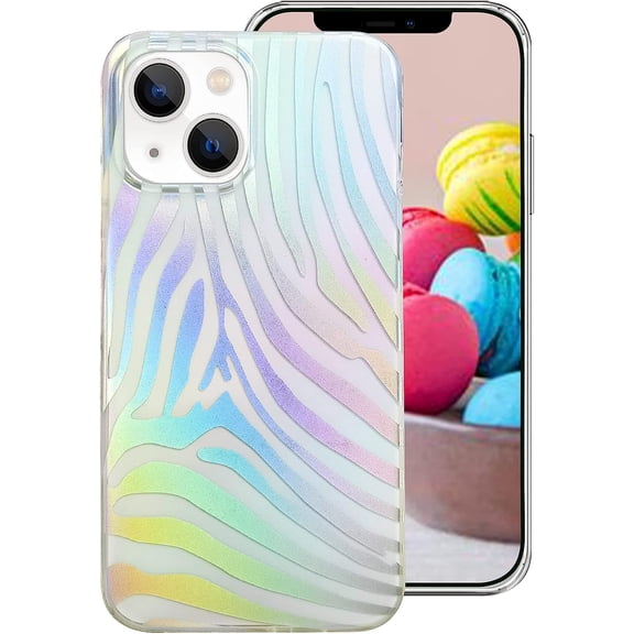 Compatible with iPhone 13 Leopard Case for Women, Luxury Glitter Leopard Cheetah Print Designed Colorful Laser Iridescent Case Hard PC Bumper Slim Protective Bling Girly Case Cute