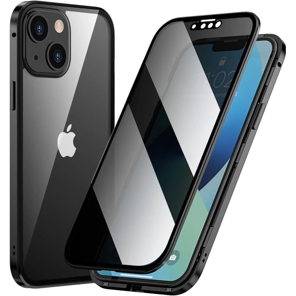 Compatible with iPhone 13 Magnetic Case with Built in Privacy Screen Protector Anti Spy Tempered Glass Slim Metal Aluminum Shockproof Cover Hard Drop Proof Protective 6.1 inch Green