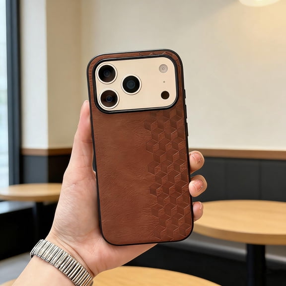 Compatible for iPhone 13 Magnetic Case, Grid Pattern PU Leather Cover Compatible with Mag-Safe, Drop Protection Slim Fit Shockproof Anti-Scratch Phone Case for iPhone 13, Brown