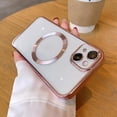 thumbnail image 1 of Compatible with iPhone 13 Magnetic Clear Case,Luxury Plating Bling Transparent Shockproof MagSafe Case with Full Camera Lens Protector for iPhone 13 Women Girl Men-Elegant Pink, 1 of 13