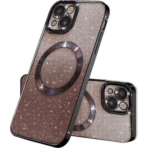 Compatible with iPhone 13 Magnetic Gardient Glitter Case, Plating Bling Cute Case with MagSafe for Women Girls Full Camera Protector Back Cover for iPhone 13 6.1'' Black