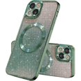 thumbnail image 1 of Compatible with iPhone 13 Magnetic Gardient Glitter Case, Plating Bling Cute Case with MagSafe for Women Girls Full Camera Protector Back Cover for iPhone 13 6.1'' Green, 1 of 13