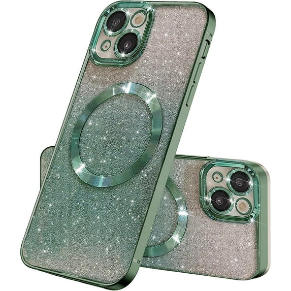 Compatible with iPhone 13 Magnetic Gardient Glitter Case, Plating Bling Cute Case with MagSafe for Women Girls Full Camera Protector Back Cover for iPhone 13 6.1'' Green