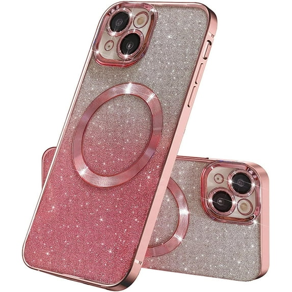 Compatible with iPhone 13 Magnetic Gardient Glitter Case, Plating Bling Cute Case with MagSafe for Women Girls Full Camera Protector Back Cover for iPhone 13 6.1'' Pink