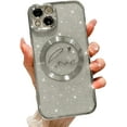 thumbnail image 1 of Compatible with iPhone 13 Magnetic Glitter Case-6.1 Inch, Luxury Love Heart Pattern Plating Clear Case, Compatible with MagSafe for Women Girls Shockproof Back Cover-Silver, 1 of 8