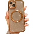 thumbnail image 1 of Compatible with iPhone 13 Magnetic Glitter Case, Luxury Plating Cute Bling Clear Phone Case, Compatible with MagSafe for Women Girls with Camera Protector Back Cover - Gold, 1 of 9