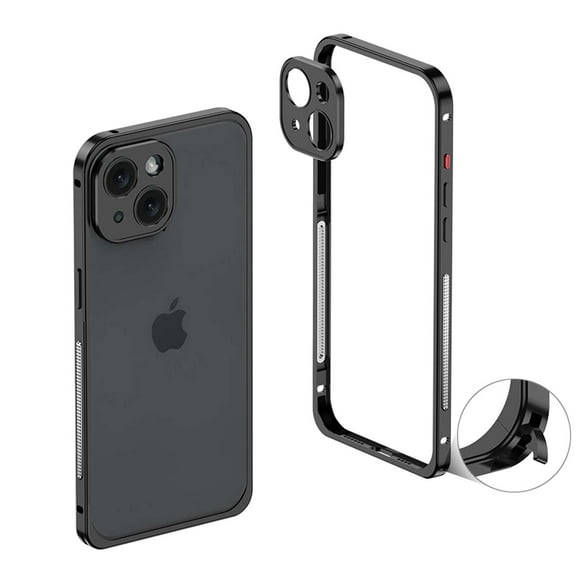 Compatible with iPhone 13 Metal Bumper Phone Case,Slim Fit No Back Design Excellent Heat Dissipation,With Lens Protector,Shockproof Anti-fall Ultra Slim Rugged Frame Case,Black