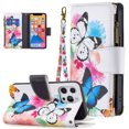 thumbnail image 1 of Compatible with iPhone 13 Mini Case 6.1" (2021), Allytech [9 Card Slots] PU Leather Flip Stand Zipper Pocket Magnetic Closure Detachable Hand Lanyard Purse Protectiver Cover, Two Butterflies, 1 of 3