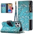 thumbnail image 1 of Compatible with iPhone 13 Mini Case 6.1" (2021), Allytech [9 Card Slots] PU Leather Flip Stand Zipper Pocket Magnetic Closure Detachable Hand Lanyard Purse Protectiver Cover, Plum Bossom, 1 of 3