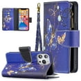 thumbnail image 1 of Compatible with iPhone 13 Mini Case 6.1" (2021), Allytech [9 Card Slots] PU Leather Flip Stand Zipper Pocket Magnetic Closure Detachable Hand Lanyard Purse Protectiver Cover, Purple Butterfly, 1 of 3