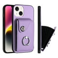 thumbnail image 1 of Compatible for iPhone 13 Mini Case with Card Holder, for iPhone 13 Mini Wallet Case for Women Men with Rotation Finger Ring Stand, Accordion Style PU Leather Shockproof Protection Case, Purple, 1 of 6