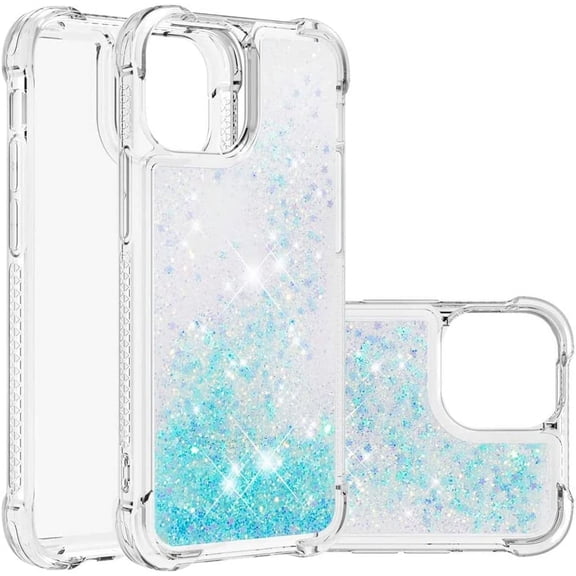 Compatible with iPhone 13 Mini Case Glitter Liquid Cute Clear Phone Case Floating Quicksand Shockproof Protective Bumper Silicone Soft TPU Case for iPhone 13 Mini 5.4 inch Star Blue YB