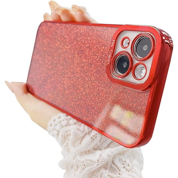Compatible with iPhone 13 Mini Case Glitter Luxury Cute Clear Flexible Plating Cover Camera Protection Shockproof Phone Case for Women Girl Men Design for iPhone 13 Mini Cover 5.4'' Red…
