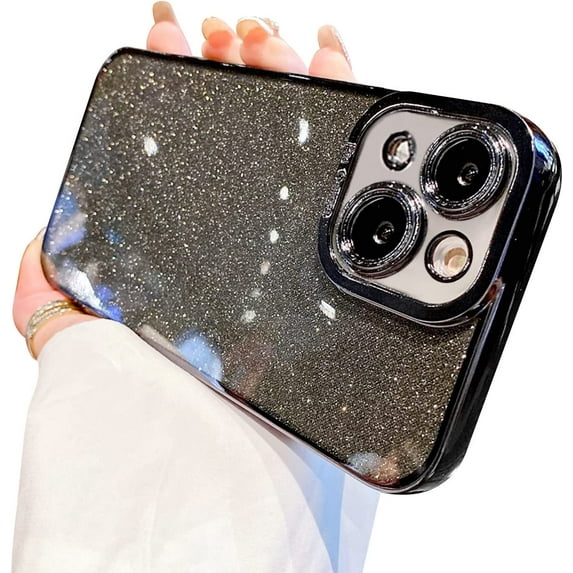 Compatible with iPhone 13 Mini Case Glitter Luxury Cute Flexible Plating Cover Camera Protection Shockproof Phone Case for Women Girl Men Design for iPhone 13 Mini Cover 5.4'' Black