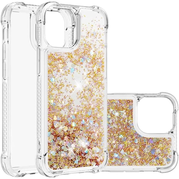 Compatible with iPhone 13 Mini Case Glitter Luxury Cute Love Liquid Quicksand Clear Soft TPU Girls Women Stylish Bumper Shockproof Protective Case for iPhone 13 Mini 5.4 inch Golden YB