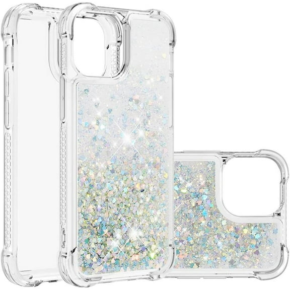Compatible with iPhone 13 Mini Case Glitter Luxury Cute Love Liquid Quicksand Clear Soft TPU Girls Women Stylish Bumper Shockproof Protective Case for iPhone 13 Mini 5.4 inch Sliver YB