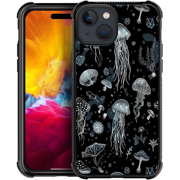 Compatible with iPhone 13 Mini Case, Ink Painting Jellyfish for Men Boy, Drop Protection Cool Pattern with Soft TPU Bumper Case for iPhone 13 Mini 5.4-in