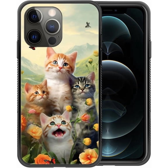 Compatible with iPhone 13 Mini Case,Pattern Design Hard PC Back Cover Non-Slip Soft TPU Protective Case for iPhone 13 Mini for Women 5.4inch-Cats Selfie