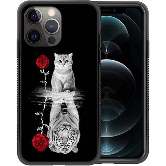 Compatible with iPhone 13 Mini Case,Pattern Design Hard PC Back Cover Non-Slip Soft TPU Protective Case for iPhone 13 Mini for Women 5.4inch-Rose Cat Tiger