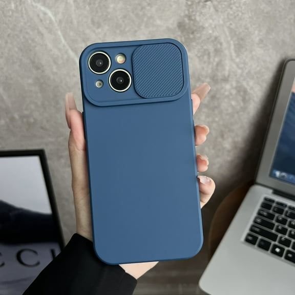 Compatible with iPhone 13 Mini Case, [Smooth Silicone Full Coverage Camera] [Drop Protection], Shockproof Slim Soft Microfiber Lining Camera Lens Slide Protective Phone Case, Navyblue
