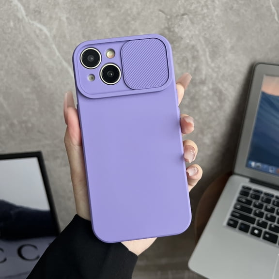 Compatible with iPhone 13 Mini Case, [Smooth Silicone Full Coverage Camera] [Drop Protection], Shockproof Slim Soft Microfiber Lining Camera Lens Slide Protective Phone Case, Purple