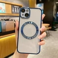thumbnail image 1 of Compatible with iPhone 13 Mini Magnetic Clear Case,Luxury Plating Bling Transparent Shockproof MagSafe Case with Full Camera Lens Protector for iPhone 13 Mini Women Girl Men-Blue, 1 of 14