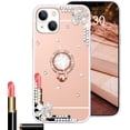thumbnail image 1 of Compatible with iPhone 13 Mini Makeup Mirror Case for Women Girls Luxury Bling Glitter Rhinestone Cover with Shiny Crystal Diamond Ring Stand Holder Finger Grip Cute Girly Cases Rose Gold, 1 of 6