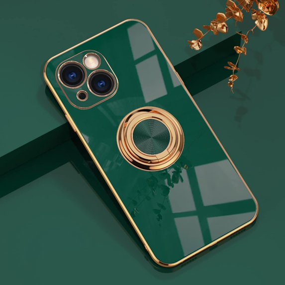 Compatible with iPhone 13 Mini Ring Holder Stand Case Glitter Plating Rose Gold Edge 360 Rotation Kickstand for Women Slim Soft Flexible TPU Protective Cover Case - 5.4 Inch (2021), Green