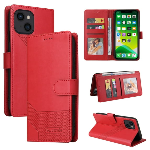 Compatible With iPhone 13 Mini Wallet Case 360° Protection Dustproof Card Pocket Magnetic Closure Card Slots Kickstand Shockproof Full Coverage PU Leather Folio Phone Cover,Red