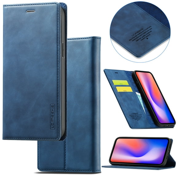 Compatible with iPhone 13 Mini Wallet Case, PU Leather Flip Folio Case with Card Holders RFID Blocking Kickstand [Shockproof TPU Inner Shell] Phone Cover For iPhone 13 Mini, blue