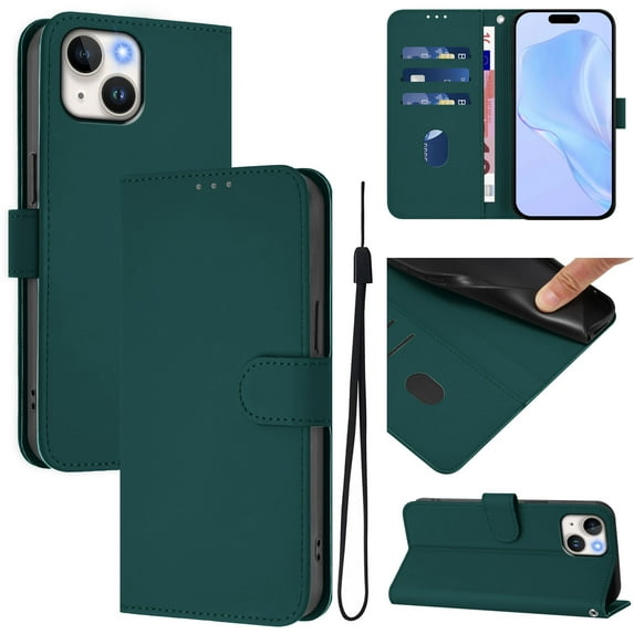 Compatible with iPhone 13 Mini Wallet Case with RFID Blocking Credit Card Holder, PU Leather Folio Flip Kickstand Protective Shockproof Anti-fall Phone Case Cover Women Men,Darkgreen