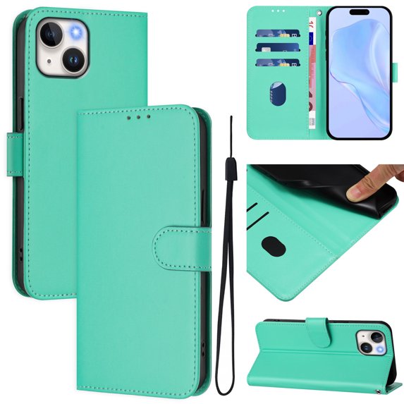 Compatible with iPhone 13 Mini Wallet Case with RFID Blocking Credit Card Holder, PU Leather Folio Flip Kickstand Protective Shockproof Anti-fall Phone Case Cover Women Men,Green