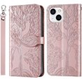 thumbnail image 1 of Compatible with iPhone 13 Mini Wallet Case Women Leather Flip with Wrist Strap Kickstand Magnetic Shockproof with Card Holder Protective Case for iPhone 13 Mini 5.4 inch Life Tree Rose Gold, 1 of 14