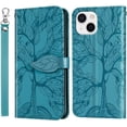 thumbnail image 1 of Compatible with iPhone 13 Mini Wallet Case Women Leather Flip with Wrist Strap Kickstand Magnetic Shockproof with Card Holder Protective Case for iPhone 13 Mini 5.4 inch Life Tree Blue, 1 of 7