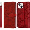thumbnail image 1 of Compatible with iPhone 13 Mini Wallet Case Women Leather Flip with Wrist Strap Kickstand Magnetic Shockproof with Card Holder Protective Case for iPhone 13 Mini 5.4 inch Life Tree Red, 1 of 14