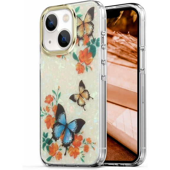 Compatible with iPhone 13 Mini Women Girls Butterfly Rose Flower Case, Luxury Bling Glitter Rose Case Sparkly Soft Silicone Rubber Protective Cover Case for iPhone 13 Mini 5.4" Pink