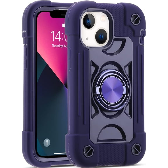 Compatible with iPhone 13 Mini/iPhone 12 Mini Case 5.4 Inch with Built-in 360°Rotating Ring Stand, Military Grade Drop Protection Full Body Rugged Heavy Duty Case. (Deep Purple)