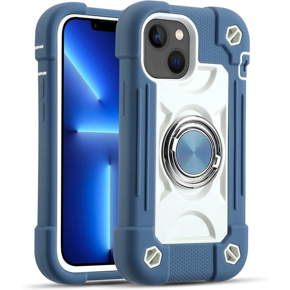 Compatible with iPhone 13 Mini/iPhone 12 Mini Case 5.4 Inch with Built-in 360°Rotating Ring Stand, Military Grade Drop Protection Full Body Rugged Heavy Duty Protective Cover. (Blue)