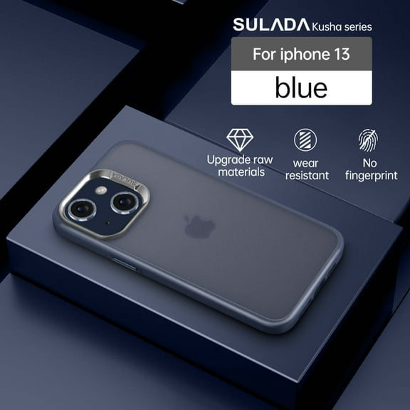 Compatible With iPhone 13 Phone Case,Frosted Translucent,Metal Button Design,Shockproof Rugged Drop-proof Anti-fall Ultra Slim Thin Fit Phone Case Cover For iPhone 13,Darkblue