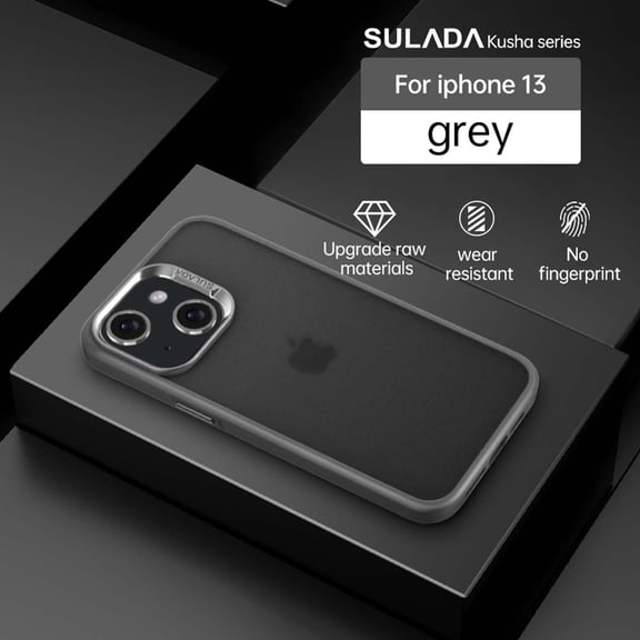 Compatible With iPhone 13 Phone Case,Frosted Translucent,Metal Button Design,Shockproof Rugged Drop-proof Anti-fall Ultra Slim Thin Fit Phone Case Cover For iPhone 13,Gray