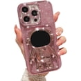 thumbnail image 1 of Compatible for iPhone 13 Pro 6.1 Inch Bling Plating Astronaut Hidden Stand Case, Cute Clear Glitter Card Slot Case for Women Girls Shockproof Back Cover for iPhone 13 Pro Pink, 1 of 15